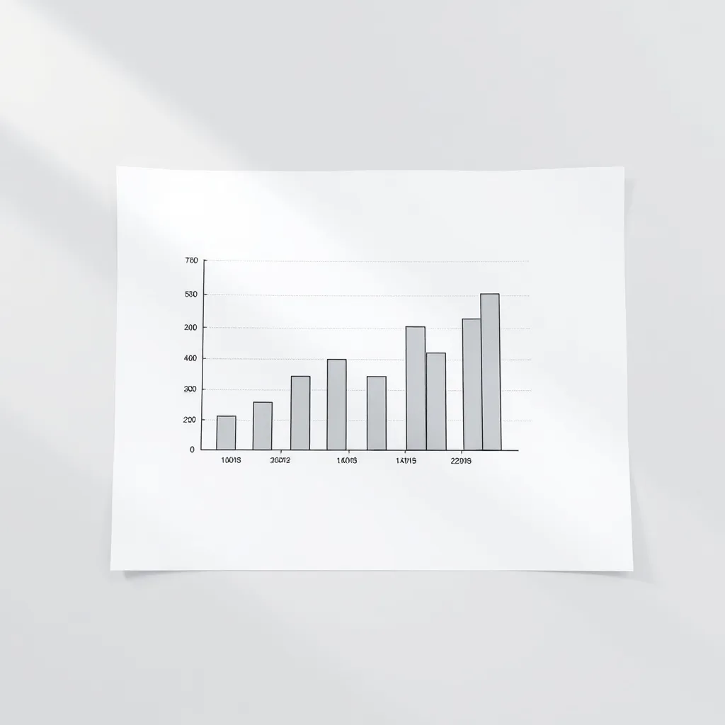 A minimalist financial bar chart on a clean paper, professio